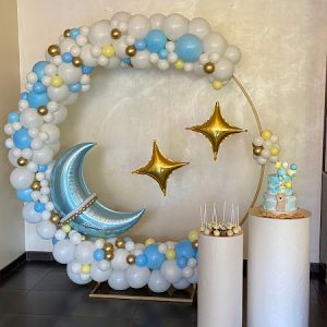 Allestimento primo compleanno battesimo palloncini stelle e luna azzurro